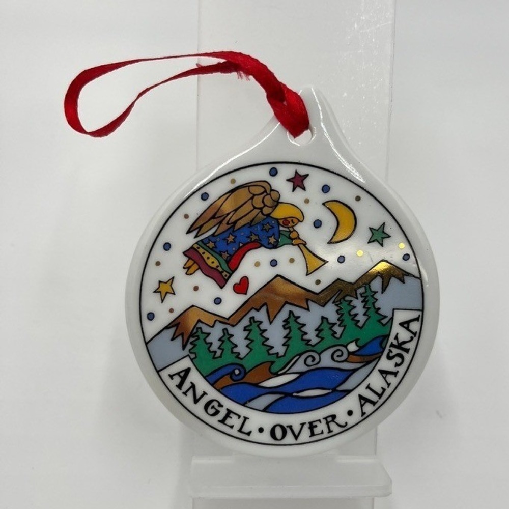 Alaska Angel Over Alaska Christmas Ornament Ceramic Red‎ Ribbon